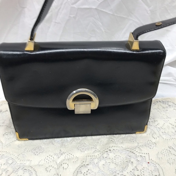 Vintage Koret black leather handbag red lining AMAZING - Picture 2 of 14